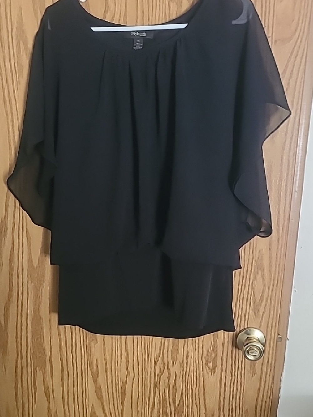 Style & Co. Black Layered Chiffon Blouse With Elastic Waist